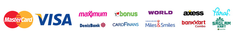 Visa, Mastercard, Maestro ve Troy ödeme logoları